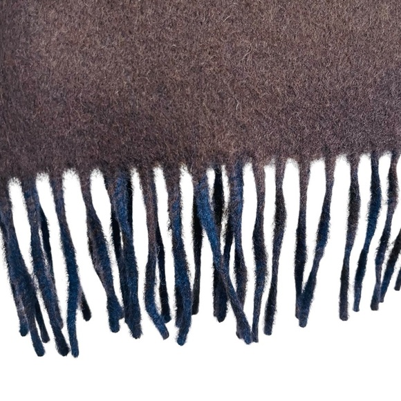 Hickey Freeman Solid Double Face Merino Wool Fringe Scarf Brown/Navy Reversible - Picture 15 of 16